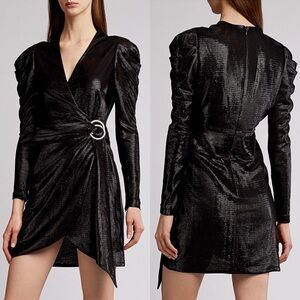 Jonathan Simkhai Metallic V-neck Belted Wrap Mini Dress